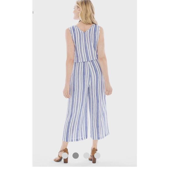 Chicos Gaucho Two Piece Jumpsuit 1.5 10 Navy Blue White Stripe Wide Leg Blouse - Picture 4 of 10